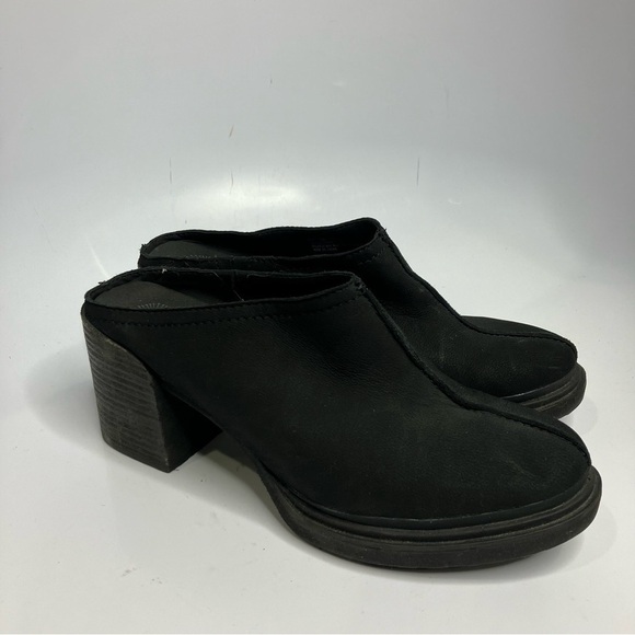 OTBT split black leather clog mules block heel side 10 - Picture 2 of 9